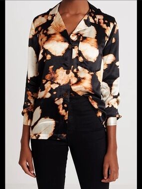 Topshop Black, Tan & Cream Abstract Button-Front Shirt